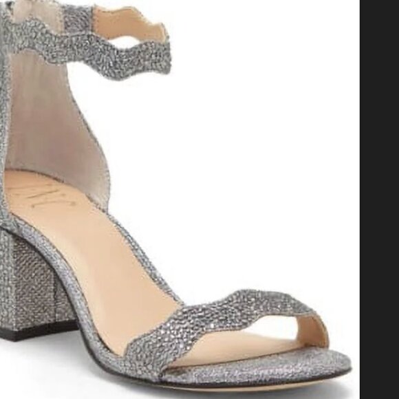 INC International Concepts Silver Glitter Rhinestone Block Heel Dress Sandals - Picture 7 of 7
